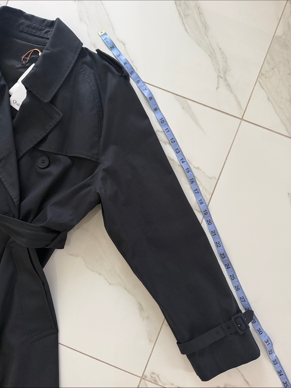 NWT QUINCE Long Trench Coat Organic Cotton Size XL Black - Picture 16 of 17
